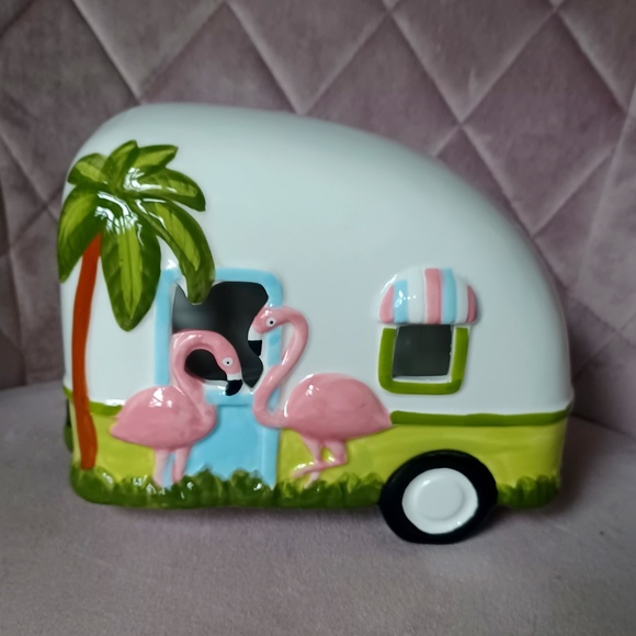 Other - Brand New Light Up Ceramic Trailer Lamp w/ Palm Trees and Flamingoes Gift/decor